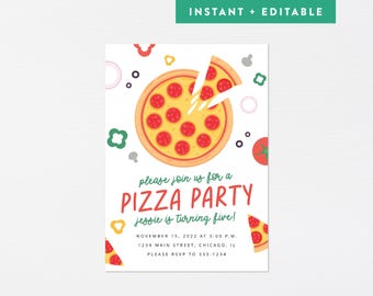 Pizza Party Invitation · Kid Pizza Making Birthday Custom Invite · End of Year Team Party · Modern Italian Party · INSTANT DOWNLOAD (Corjl)