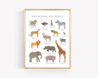 Savanna Animals ·  African Safari Animals Education Printable · Homeschool Learning · Elephant Lion Giraffe Cheetah Classroom · DIGITAL FILE