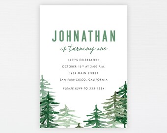 Woodland Birthday Invitation · Simple Rustic Forest Birthday Invite · Modern Woodland Wild One Themed Birthday Party · DIGITAL OR PRINTED