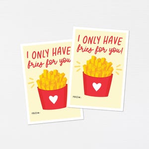 Fries Kids Valentine Tags · French Fry Funny Printable Classroom Valentine · Happy Valentine&#39;s Day Tag Food Instant Download · DIGITAL FILE