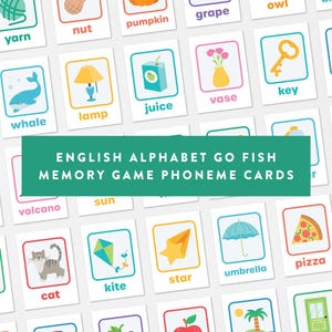 Tarjetas de vocabulario del alfabeto · Juego de pesca con fonemas · Imprimible para aprender a combinar sonidos de letras · Actividad fonética del abecedario · Actividad de habla y alfabetización