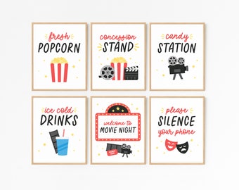 Movie Night Party Signs · Movie Printable Party Decorations · Drive-inPoster Set · Cinema Printables · Kids Movie Party · DIGITAL FILE