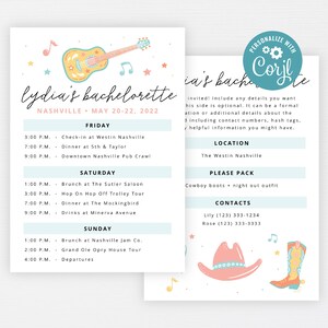 Nashville Bachelorette Itinerary · Country Cowgirl Music Party Invite · Weekend Austin Birthday Vacation Schedule · INSTANT DOWNLOAD (Corjl) image 7