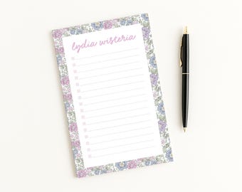 Pastel Floral Notepad · Personalized Custom Name Pad · Cottagecore To Do List Checklist · Lined Stationery Gift for Women, Teachers, Moms