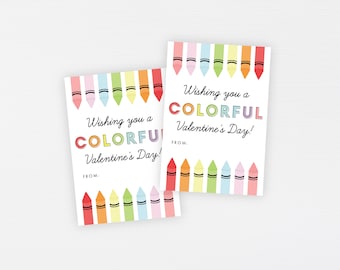 Color Crayon Kids Valentine Tags · Printable Classroom Valentines · Happy Valentine's Day Tag · Instant Download Gift Favor · DIGITAL FILE