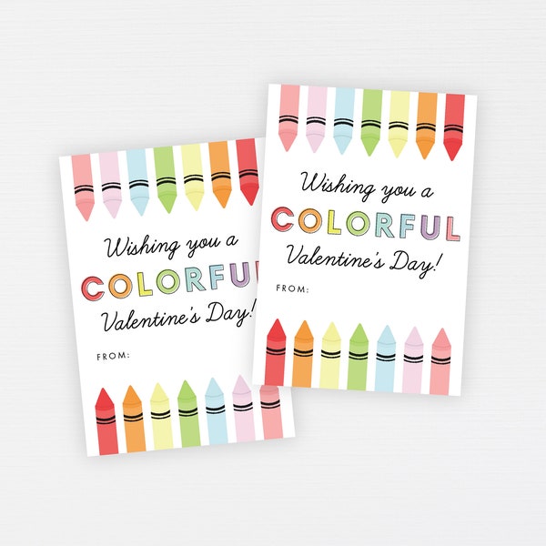 Color Crayon Kids Valentine Tags · Printable Classroom Valentines · Happy Valentine's Day Tag · Instant Download Gift Favor · DIGITAL FILE