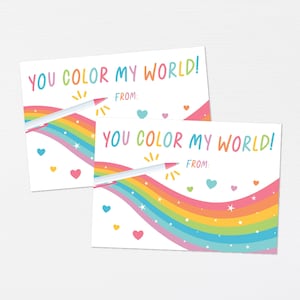 Sie Farbe meine Welt Valentinstag · fügen Sie Regenbogenstift druckbare Kinder Valentinstag Karte · Regenbogen Färbung Non-Food-Valentinstag-Tag · DIGITALE DATEI