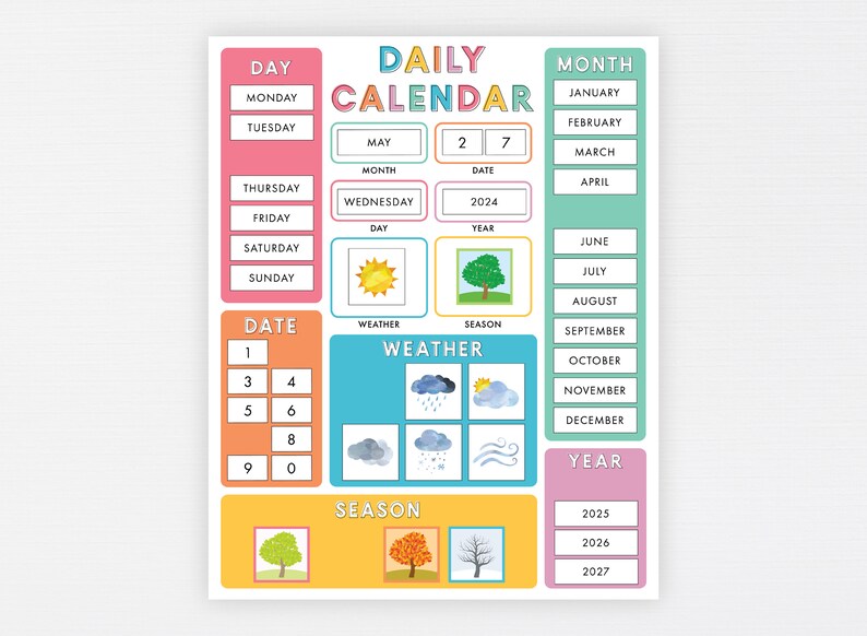 Child Calendar Printable Montessori Preschool Classroom - Etsy