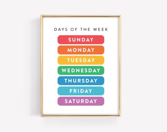 Days of the Week Printable · Montessori Education Poster · Homeschool Resources Learning Print · Colorful Classroom Art · DIGITAL FILE