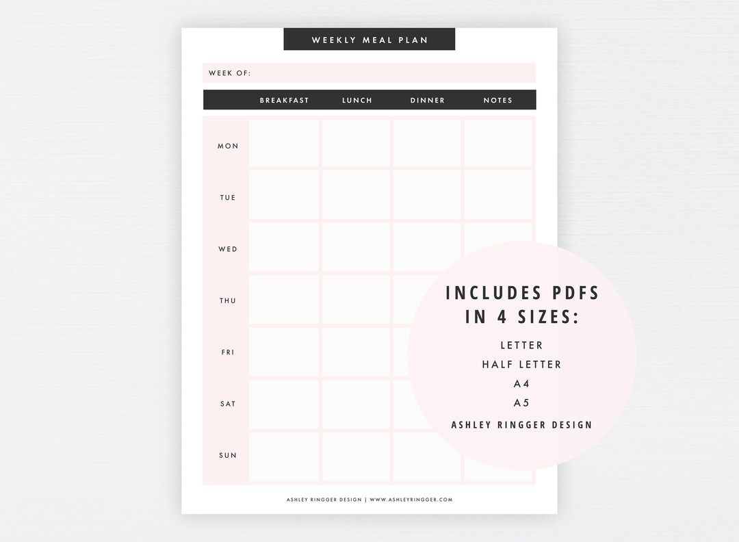 Weekly Meal Planner Printable Modern Planner Inserts A4 A5 US Letter ...