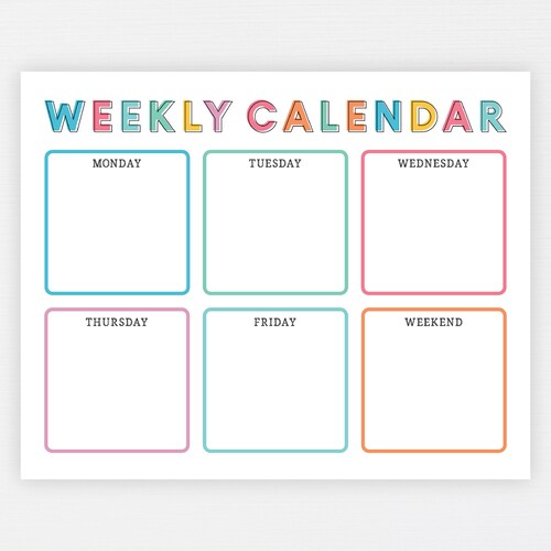 kids weekly calendar cute colorful printable children s etsy