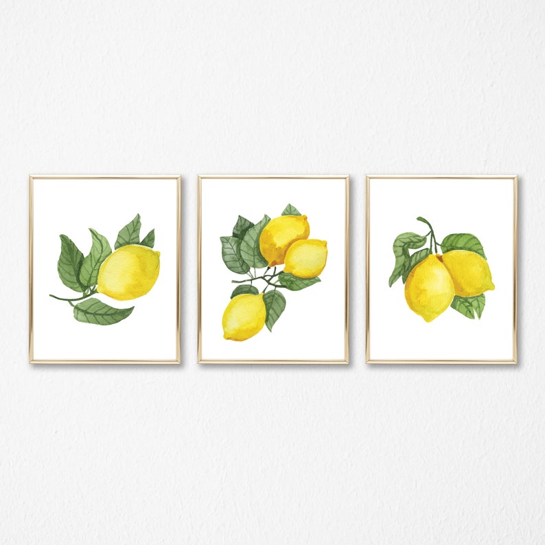 Lemon Prints Set of 3 Lemons Kitchen Print Set Dining | Etsy