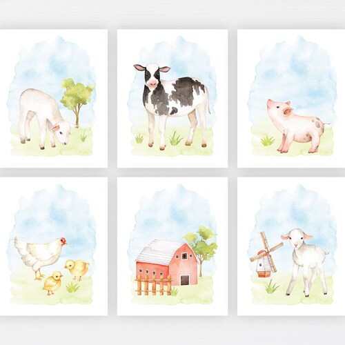 Farm Animal Nursery Prints Set of 6 Barnyard Animal | Etsy