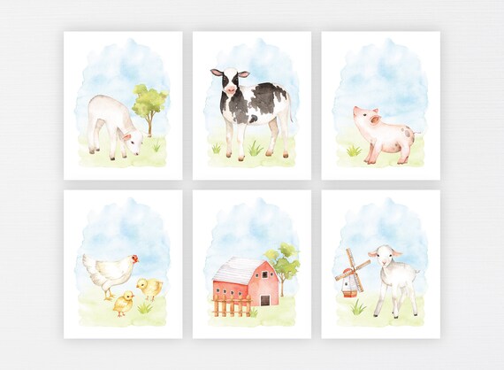 Farm Animal Nursery Prints Set of 6 Barnyard Animal | Etsy