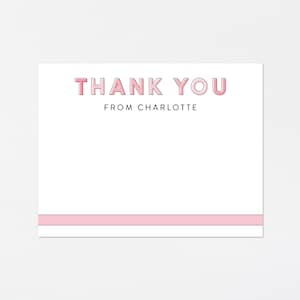 Papelería con degradado rosa · Notas de agradecimiento personalizadas · Tarjetas de notas para niños personalizadas · Papelería colorida · Juego de regalo de cumpleaños · IMPRESO