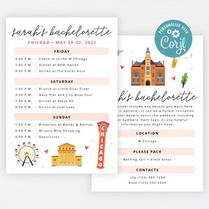 Chicago Bachelorette Itinerary · Chicago Party Invite · Weekend Itinerary · Birthday Wedding Vacation Schedule · INSTANT DOWNLOAD (Corjl)
