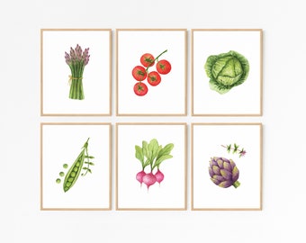 Vegetable Prints · Set of 9 · Modern Kitchen Decor Veggies Printable Collection · Kitchen Art · Artichoke Carrot Tomatoes  · DIGITAL FILES
