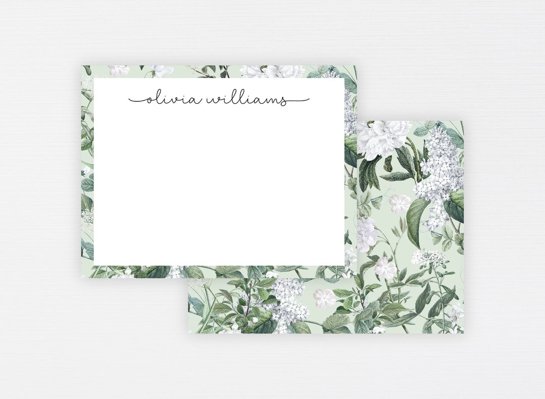 Green Floral Stationery Set Personalized Note Card Gift Set Modern Card