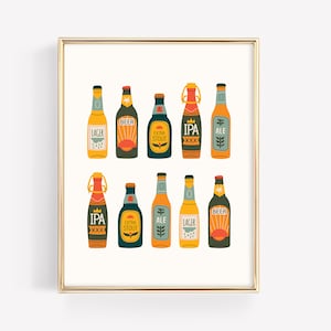 ビールアートプリント · ビールバーカートの装飾 · IPA エールラガーポスタープリント · アルコールアート · ビール愛好家のトレンディなミッドセンチュリーホームウォールアート · デジタルファイル