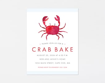 Crab Bake Boil Invitation · Modern Crab Invite · Nautical Cape Cod Engagement Party · Seafood Crab Birthday · Shower · DIGITAL OR PRINTED