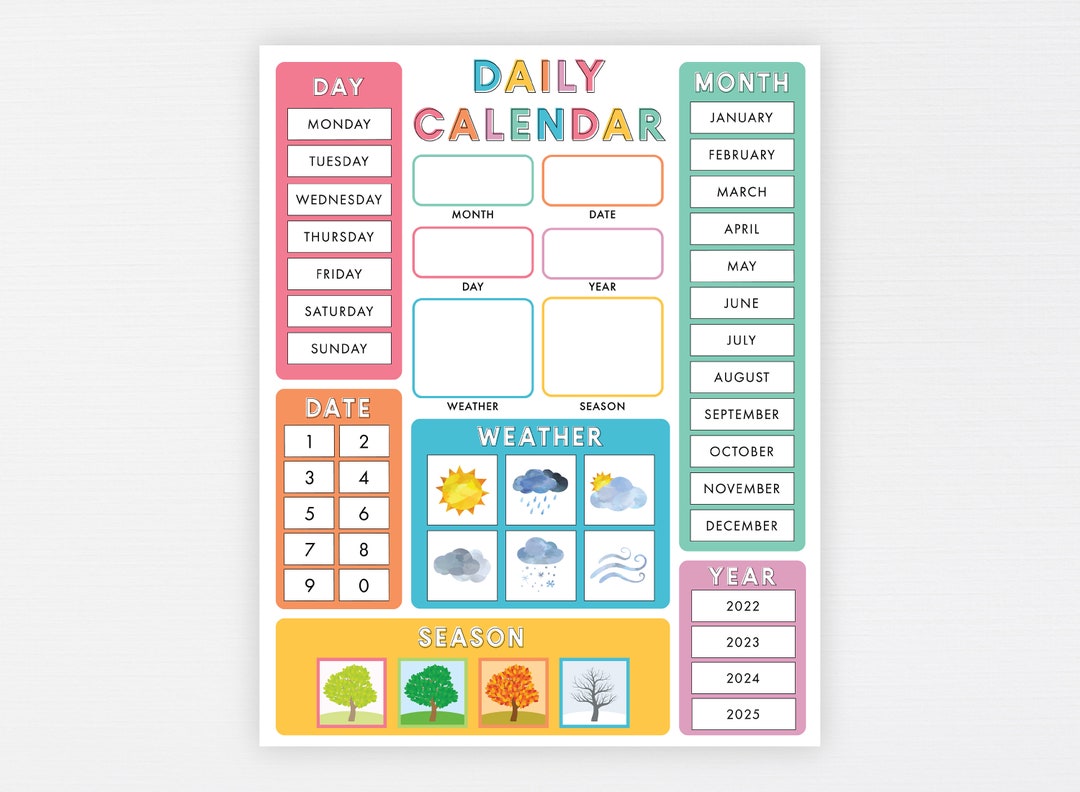 Kids Weekly Calendar Cute Colorful Printable Children's -  Portugal