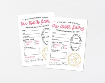 Tooth Fairy Letter · Pink Tooth Fairy Note Card · Tooth Fairy Receipt Note Print · Tooth Fairy Certificate Printable · DIGITAL + CORJL