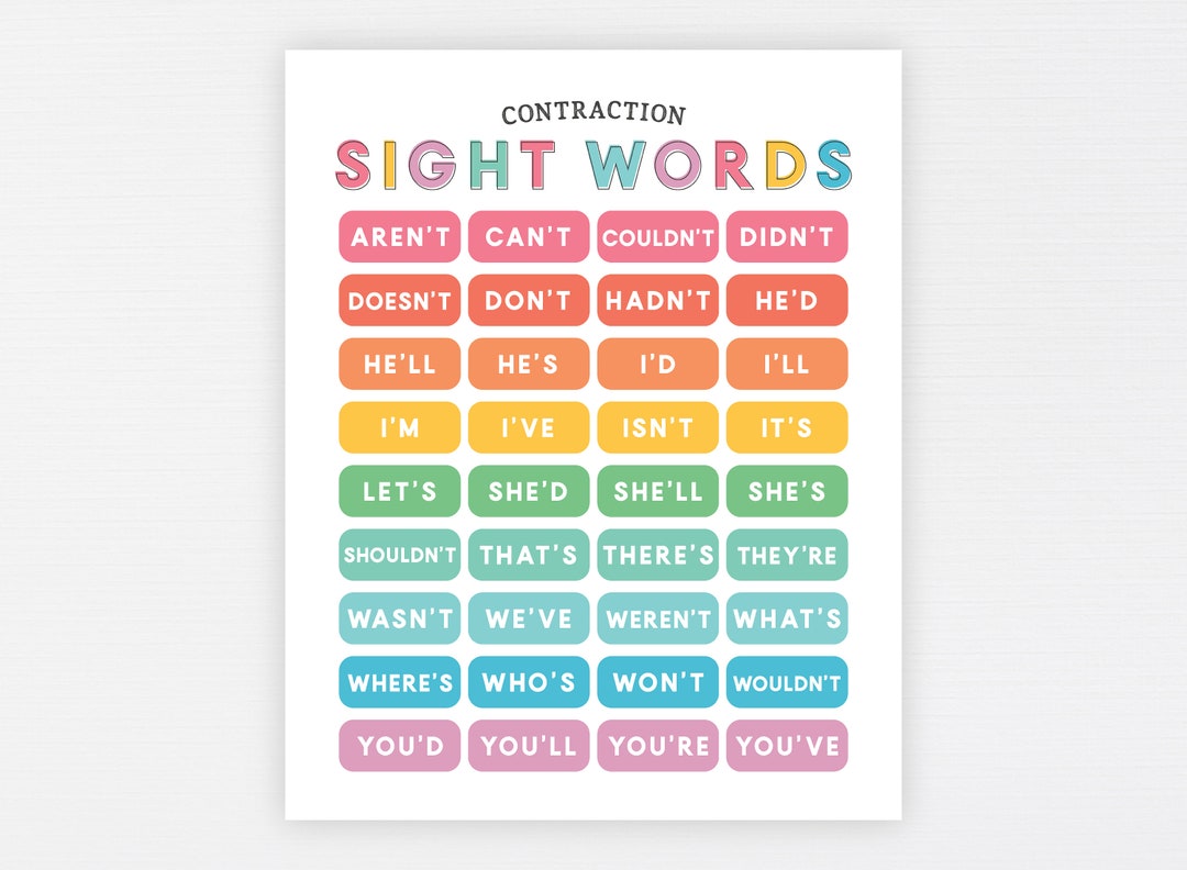 Contractions　Education　Printable　Reading　Etsy　日本　Sight　Words