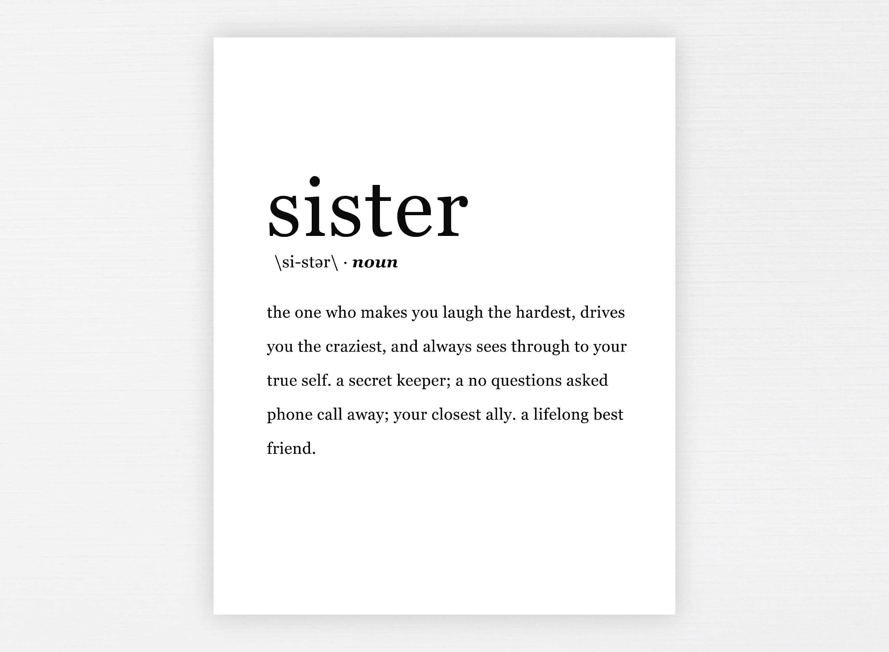 Sister Definition Print Best Friend Gift Modern Family Etsy