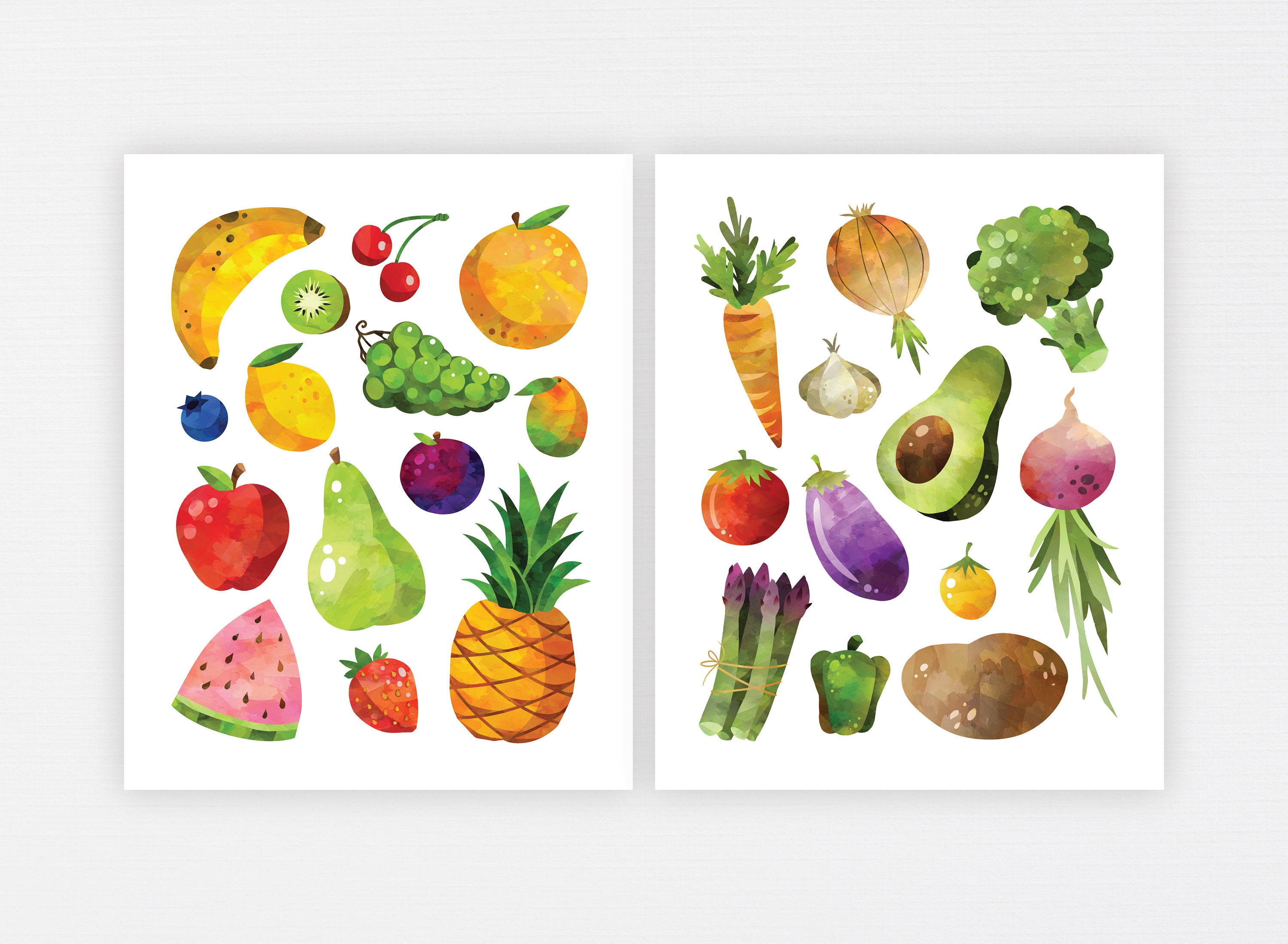 Fruit and Veggie Kitchen Prints Set of 2 Education Etsy