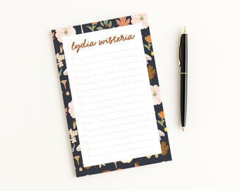 Autumn Botanical Notepad · Fall Floral Personalized Name Pad · Custom Checklist To Do List · Lined Stationery Gift for Women or Teacher