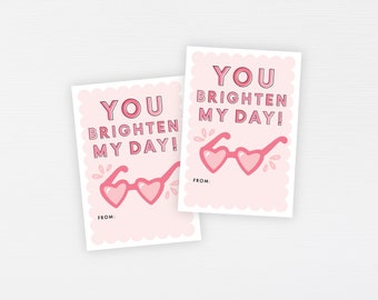 Heart Glasses Valentine Tags · Kids Printable Classroom · You Brighten My Day Valentine · Happy Valentine's Day Tag Instant · DIGITAL FILE