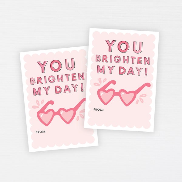 Heart Glasses Valentine Tags · Kids Printable Classroom · You Brighten My Day Valentine · Happy Valentine's Day Tag Instant · DIGITAL FILE