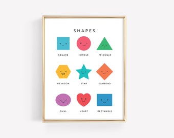 Shapes Education Poster Printable · Montessori Geometric Learning · Homeschool Resources Materials · Bright Classroom Art · DIGITAL FILES