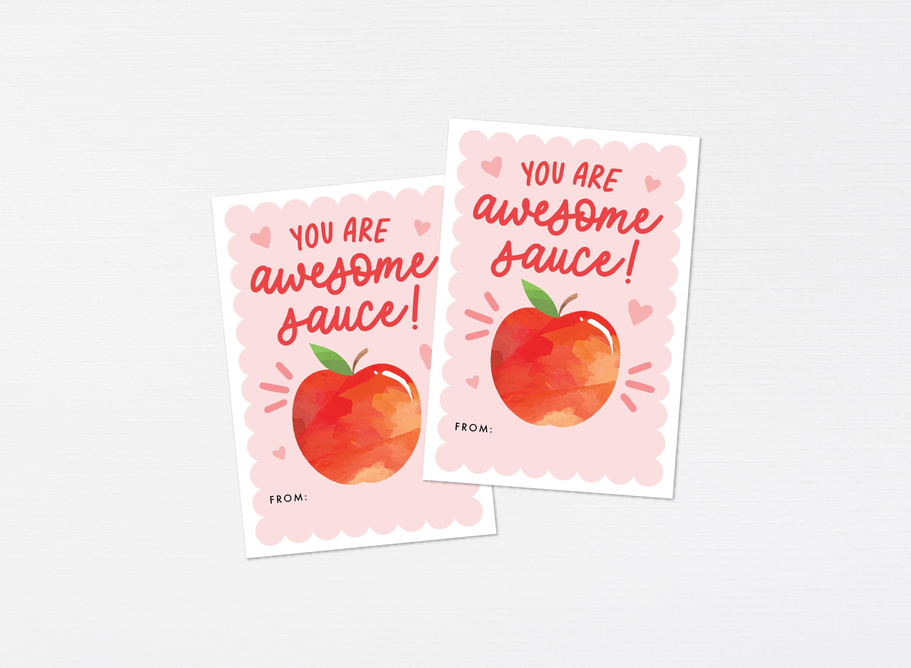 Apple Kids Valentine Tags · You're Awesome Sauce Printable Classroom Valentine · Applesauce Happy Valentine's Day Friends Tag · DIGITAL FILE