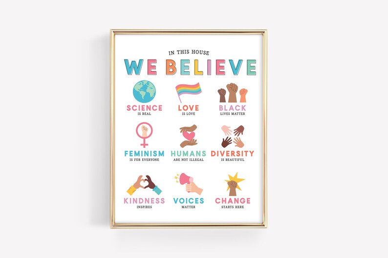 In This House We Believe Art Print Diversity Education Kindness Poster Family Beliefs Equality Home Classroom Rules DIGITAL FILE zdjęcie 10