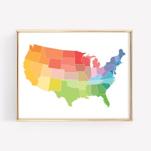USA Karte Bildung druckbar · USA bunte Homeschool Montessori Materialien · Klassenzimmer Wandkunst Download · DIGITALDATEI