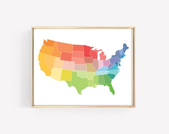 USA Map Education Printable · United States Colorful Homeschool Learning Montessori Materials · Classroom Wall Art Download · DIGITAL FILE