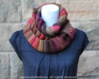 KNITTING PATTERN - walnut infinity loop scarf, womens scarf pattern with button cuff - Listing32