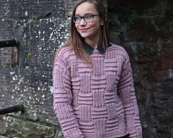 Knitting PATTERN - Petal sweater pullover, womens teens knitted bulky jumper - Listing30