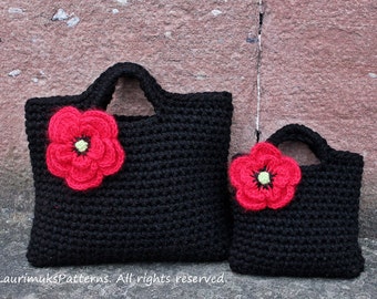 Crochet pattern - Mother and daughter matching crochet purses with poppies  - Listing121