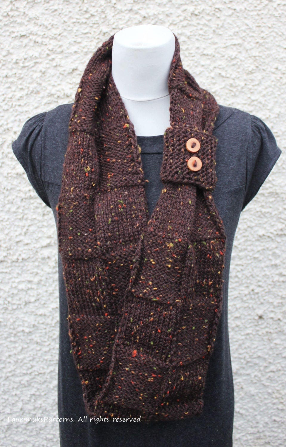 Amelia Tweed Scarf Knitting Pattern – Basket Weave Button Cuff (PDF ...