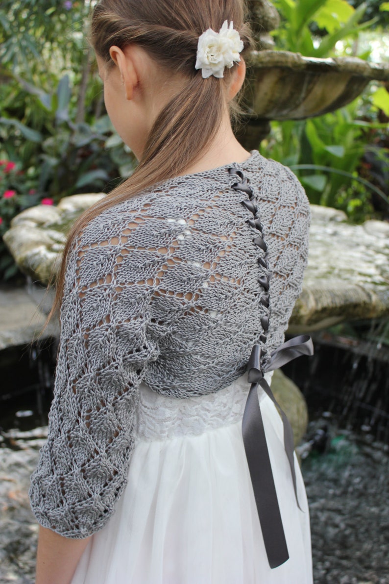 Knitting patterns for women and girls bolero pattern Lace Shrug with ribbon Listing148