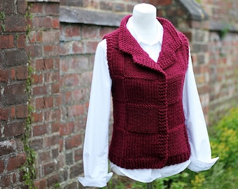 Knitting PATTERN - Bordeux jacket, womens teens sleeveless cardigan, super bulky knitting - Listing45