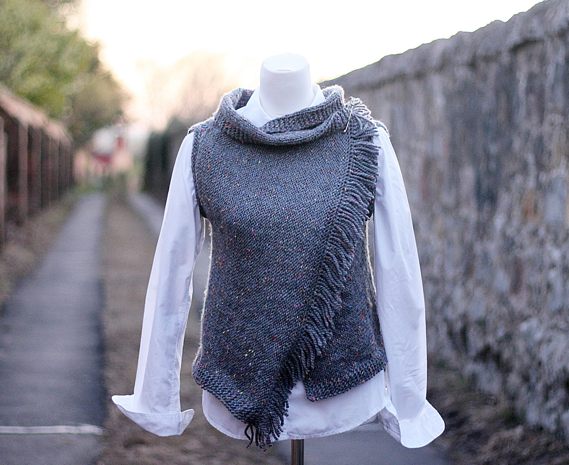 CLANE W FACE FRINGE KNIT VEST グレー 美品 CLANE - ダブルフェイスニットベスト - W FACE KNIT VEST -GREY
