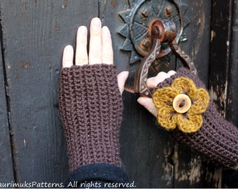 crochet pattern -  flower mittens/fingerless gloves pattern womens - Listing128