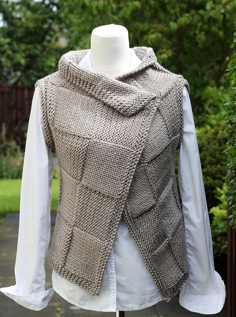 Tricot PATTERN Clay wrap, veste sans manches pour femmes, modèle de cardigan débutant sans couture Listing80 image 5