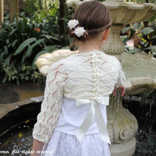 Knitting Pattern Girls Lace Shrug With Ribbon 1 12years Etsy