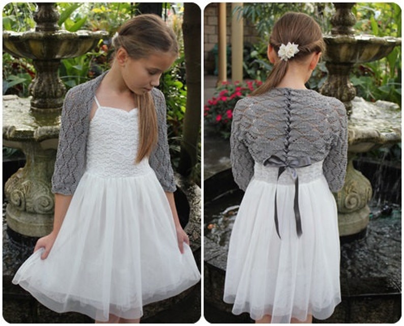 Knitting patterns for women and girls bolero pattern Lace Shrug with ribbon Listing148