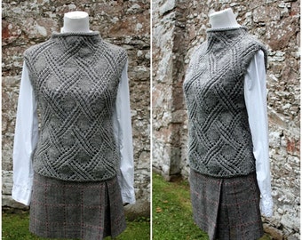 KNITTING PATTERN for women - crossing lace sweater vest/slipover pattern- Pdf listing 130