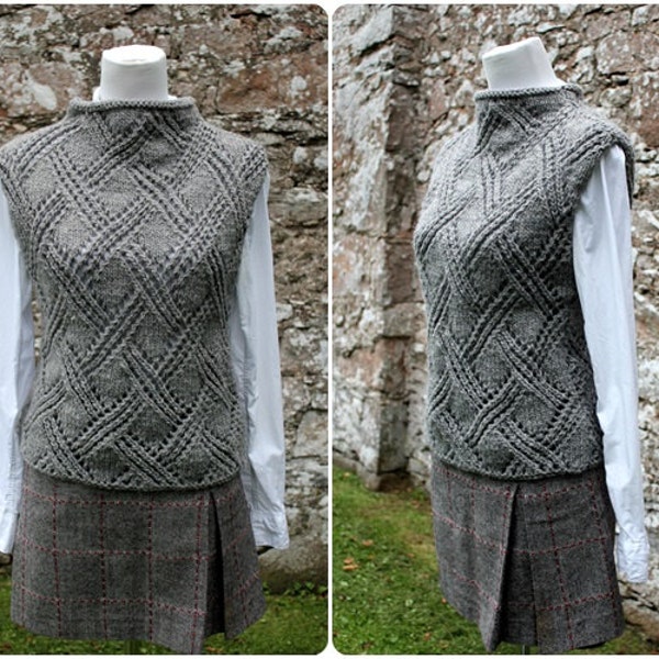 KNITTING PATTERN for women - crossing lace sweater vest/slipover pattern- Pdf listing 130